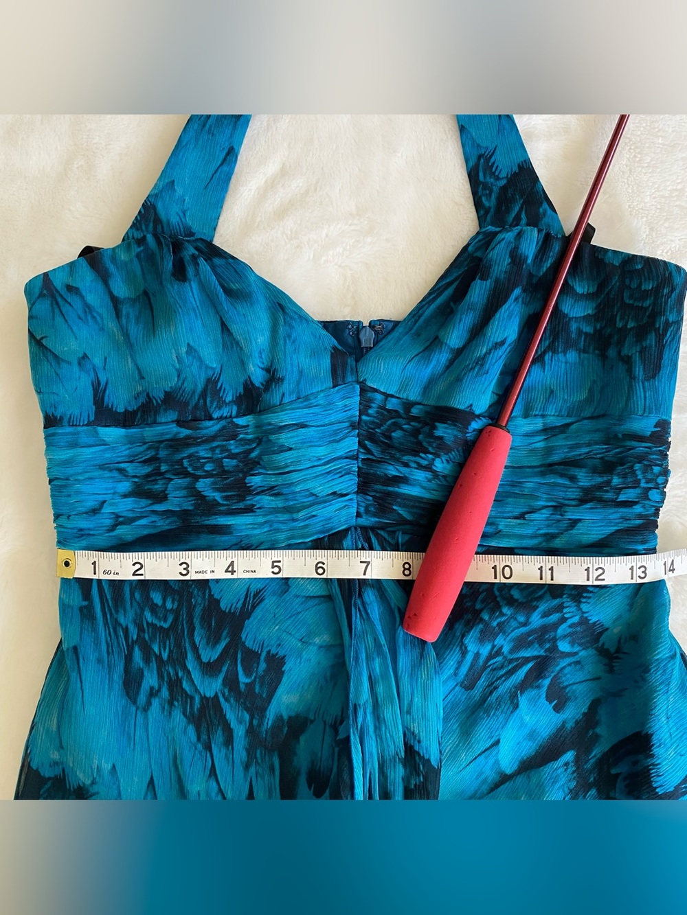 Vintage Laundry by Shelli Segal 100% Silk Blue & Black Watercolor Halter Dress 4 - Picture 12 of 14